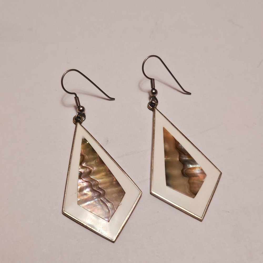 Stylish White and Iridescent Shell Drop Earrings
